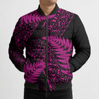 New Zealand Rugby Pacific Personalised Bomber Puffer Jacket All Pink Maori Pasifika Fern Pattern - Aussie Hoodie