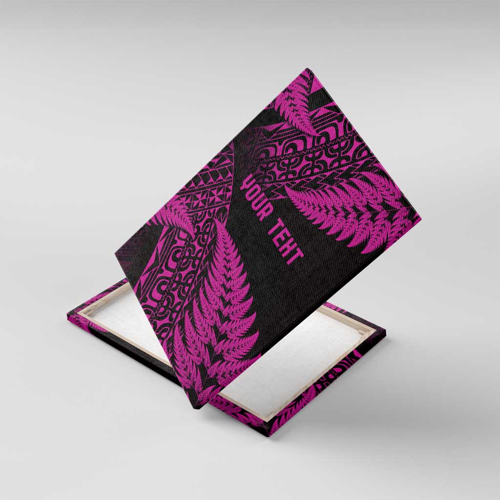 New Zealand Rugby Pacific Personalised Canvas Wall Art All Pink Maori Pasifika Fern Pattern