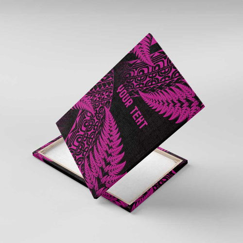 New Zealand Rugby Pacific Personalised Canvas Wall Art All Pink Maori Pasifika Fern Pattern