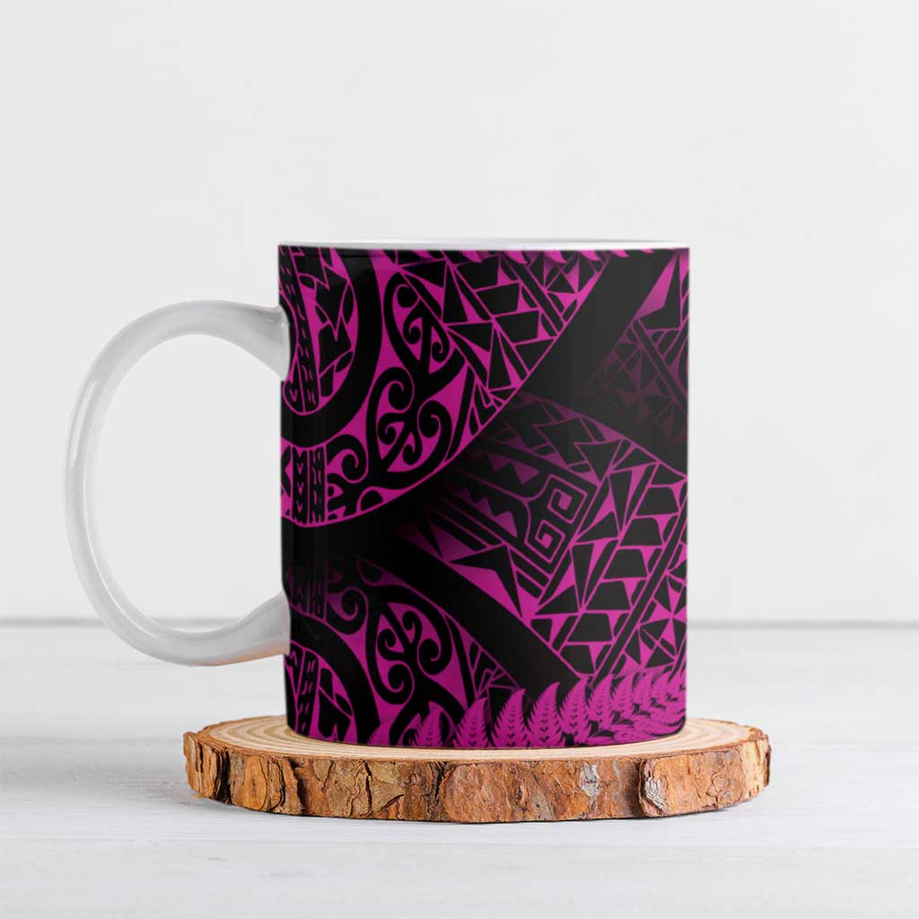 New Zealand Rugby Pacific Personalised Ceramic Mug All Pink Maori Pasifika Fern Pattern - Aussie Hoodie