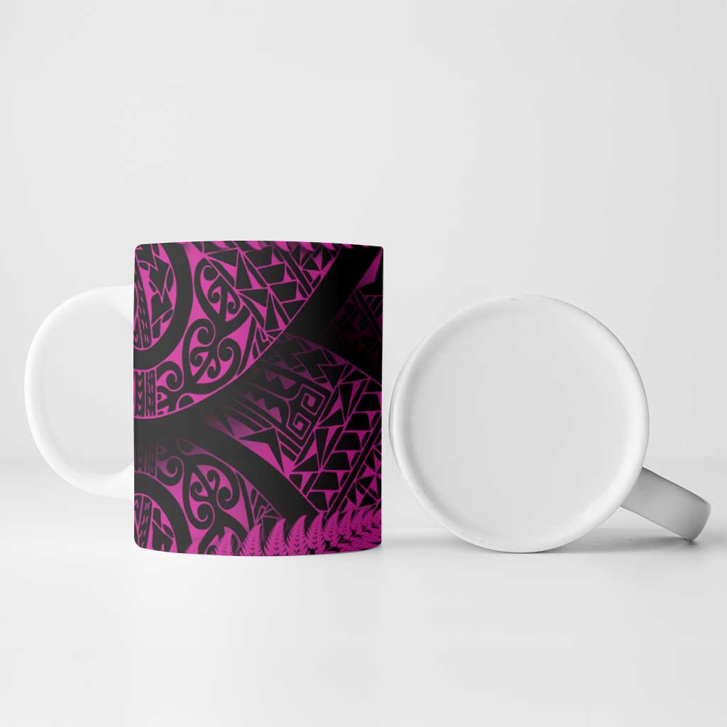 New Zealand Rugby Pacific Personalised Ceramic Mug All Pink Maori Pasifika Fern Pattern - Aussie Hoodie