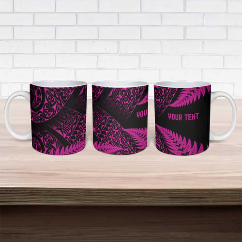 New Zealand Rugby Pacific Personalised Ceramic Mug All Pink Maori Pasifika Fern Pattern - Aussie Hoodie