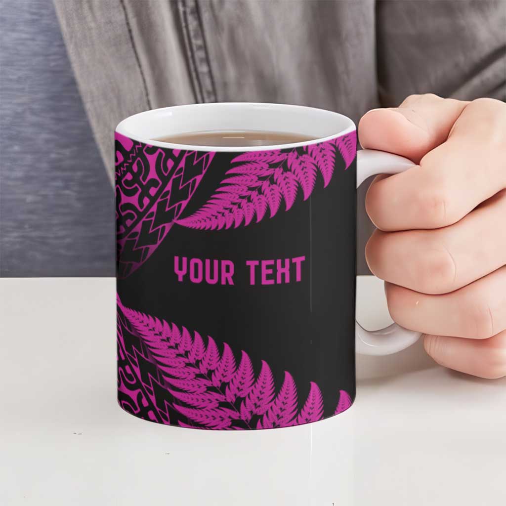 New Zealand Rugby Pacific Personalised Ceramic Mug All Pink Maori Pasifika Fern Pattern - Aussie Hoodie
