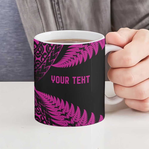 New Zealand Rugby Pacific Personalised Ceramic Mug All Pink Maori Pasifika Fern Pattern - Aussie Hoodie