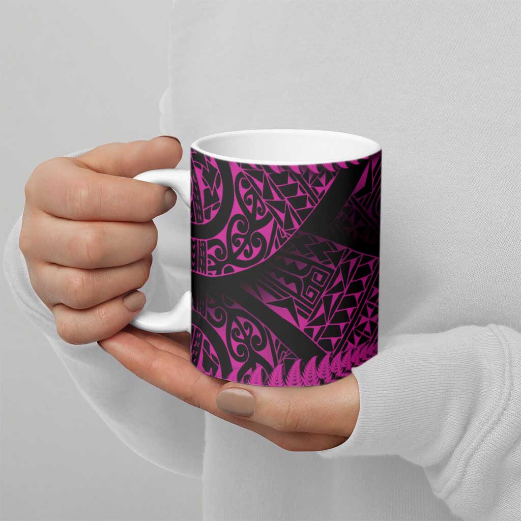New Zealand Rugby Pacific Personalised Ceramic Mug All Pink Maori Pasifika Fern Pattern - Aussie Hoodie