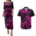 New Zealand Rugby Pacific Personalised Couples Matching Puletasi and Hawaiian Shirt All Pink Maori Pasifika Fern Pattern