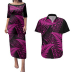 New Zealand Rugby Pacific Personalised Couples Matching Puletasi and Hawaiian Shirt All Pink Maori Pasifika Fern Pattern