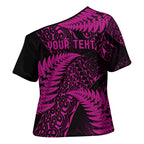 New Zealand Rugby Pacific Personalised Cross Shoulder Shirt All Pink Maori Pasifika Fern Pattern - Aussie Hoodie