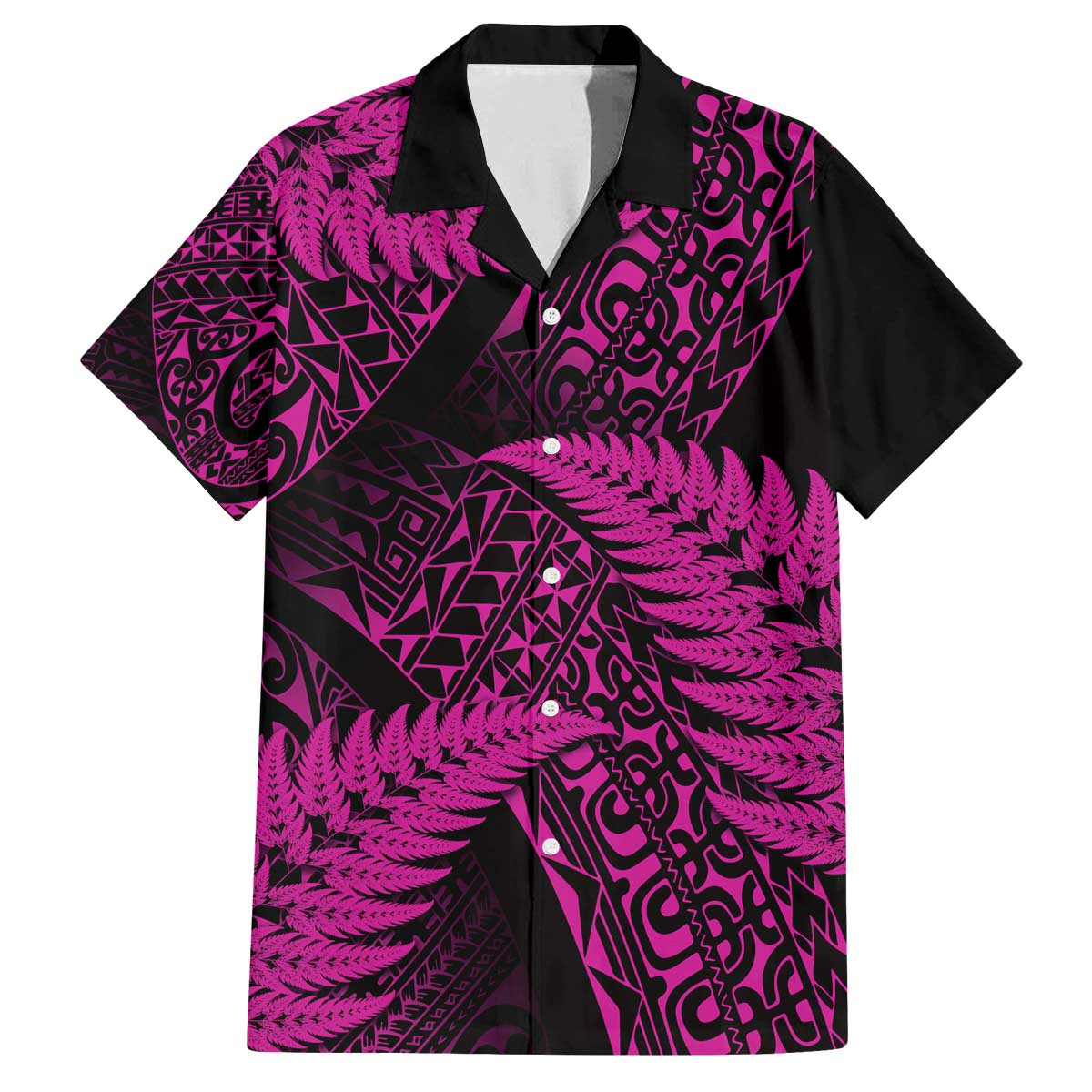 New Zealand Rugby Pacific Personalised Family Matching Off The Shoulder Long Sleeve Dress and Hawaiian Shirt All Pink Maori Pasifika Fern Pattern