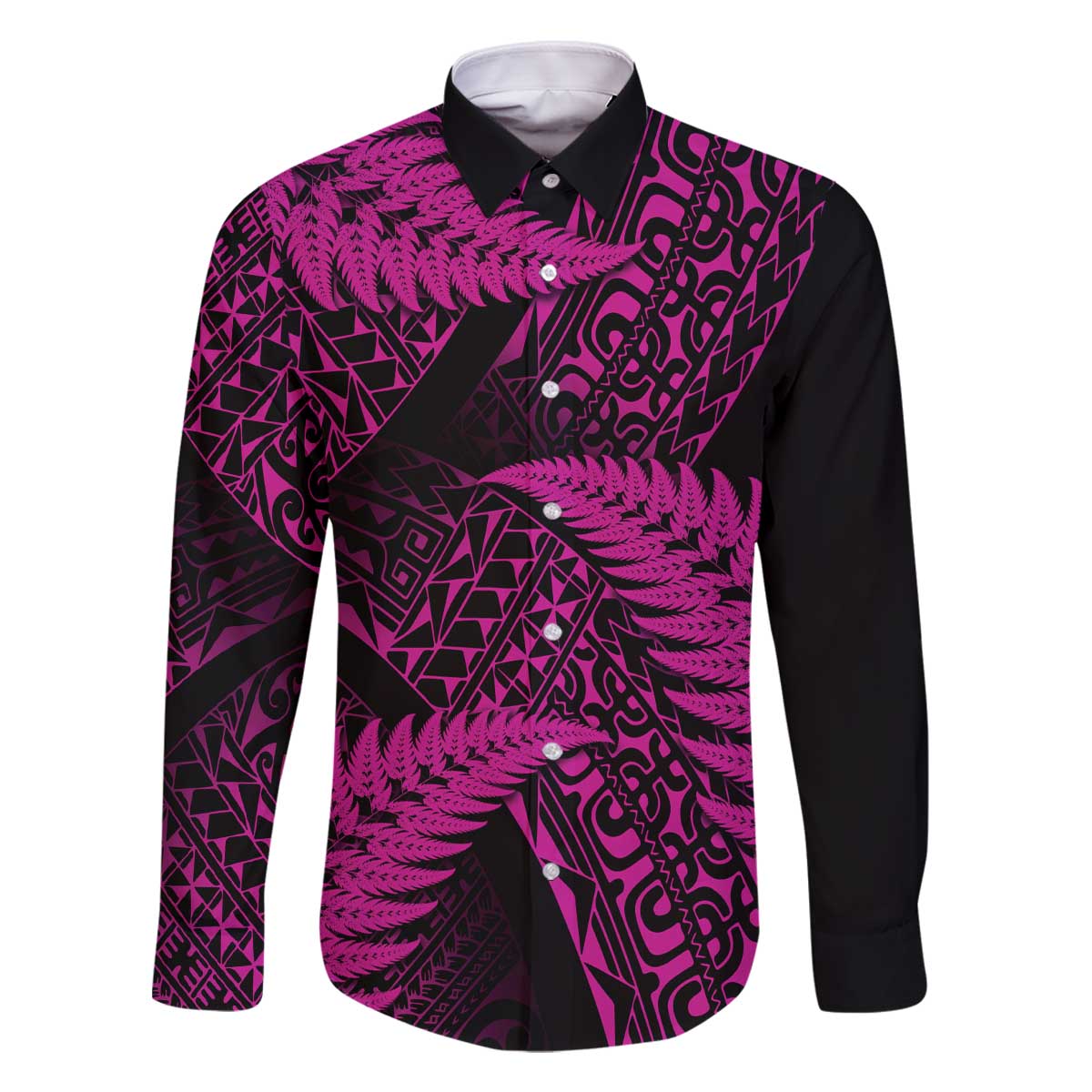 New Zealand Rugby Pacific Personalised Family Matching Off The Shoulder Long Sleeve Dress and Hawaiian Shirt All Pink Maori Pasifika Fern Pattern
