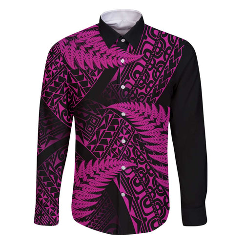 New Zealand Rugby Pacific Personalised Family Matching Off The Shoulder Long Sleeve Dress and Hawaiian Shirt All Pink Maori Pasifika Fern Pattern