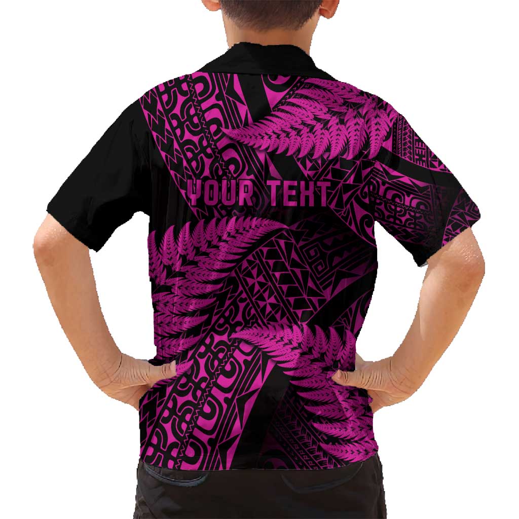 New Zealand Rugby Pacific Personalised Family Matching Off Shoulder Maxi Dress and Hawaiian Shirt All Pink Maori Pasifika Fern Pattern