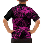 New Zealand Rugby Pacific Personalised Family Matching Tank Maxi Dress and Hawaiian Shirt All Pink Maori Pasifika Fern Pattern
