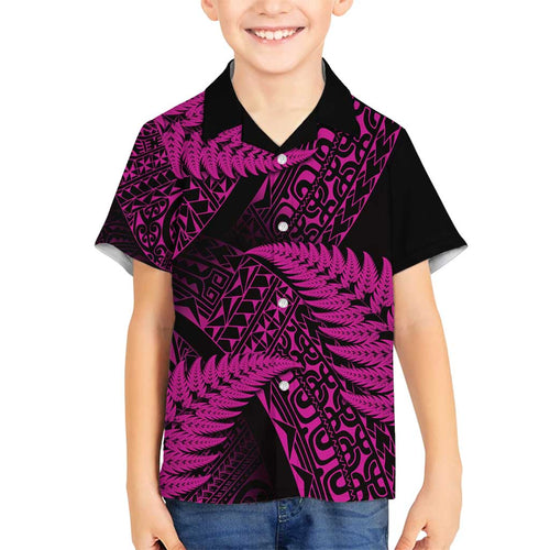 New Zealand Rugby Pacific Personalised Family Matching Tank Maxi Dress and Hawaiian Shirt All Pink Maori Pasifika Fern Pattern