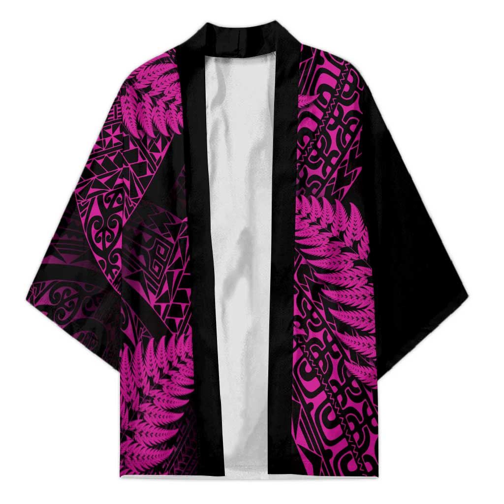 New Zealand Rugby Pacific Personalised Kimono All Pink Maori Pasifika Fern Pattern - Aussie Hoodie