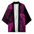 New Zealand Rugby Pacific Personalised Kimono All Pink Maori Pasifika Fern Pattern - Aussie Hoodie