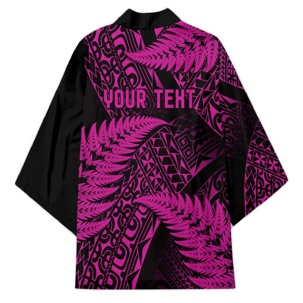 New Zealand Rugby Pacific Personalised Kimono All Pink Maori Pasifika Fern Pattern - Aussie Hoodie