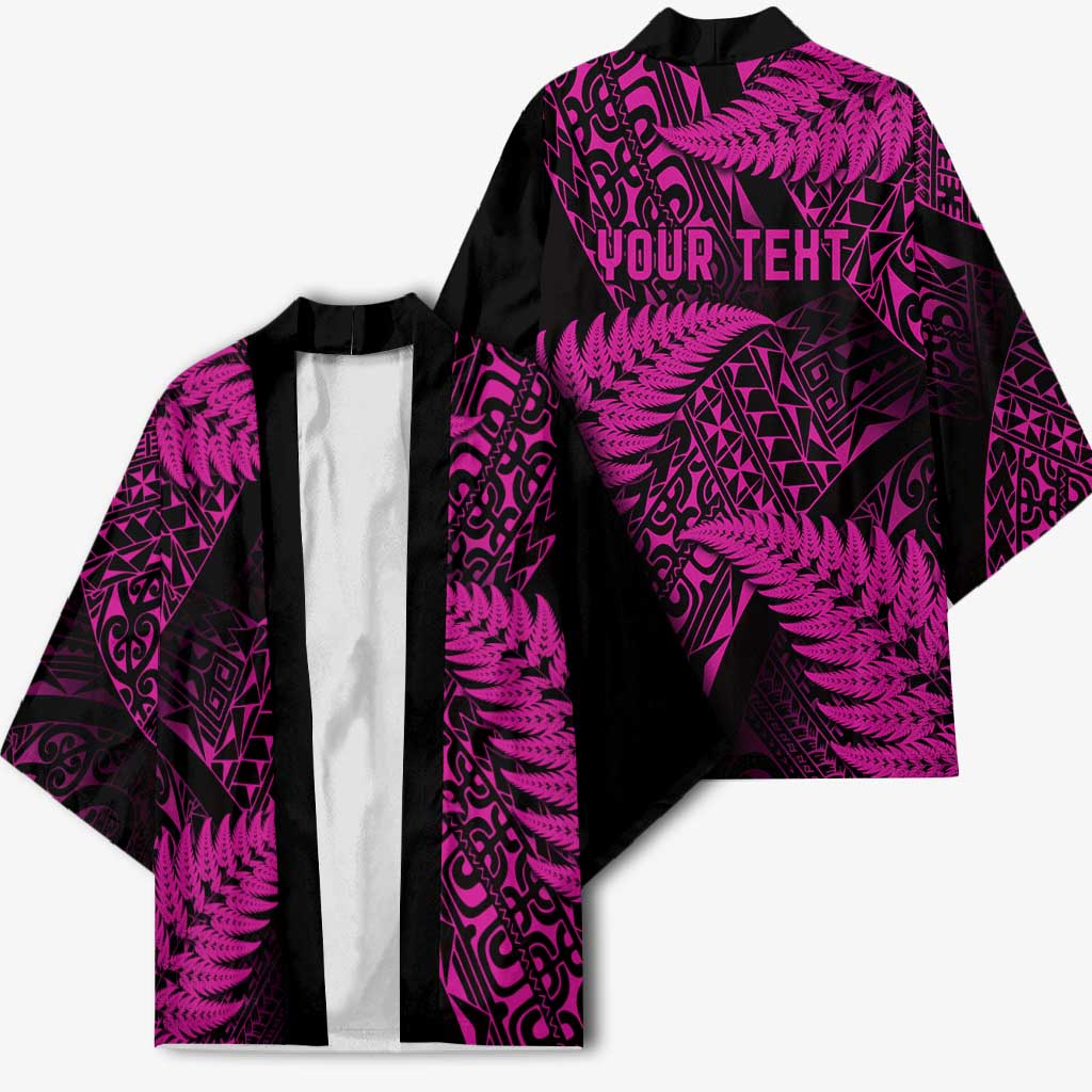 New Zealand Rugby Pacific Personalised Kimono All Pink Maori Pasifika Fern Pattern - Aussie Hoodie