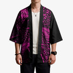 New Zealand Rugby Pacific Personalised Kimono All Pink Maori Pasifika Fern Pattern - Aussie Hoodie