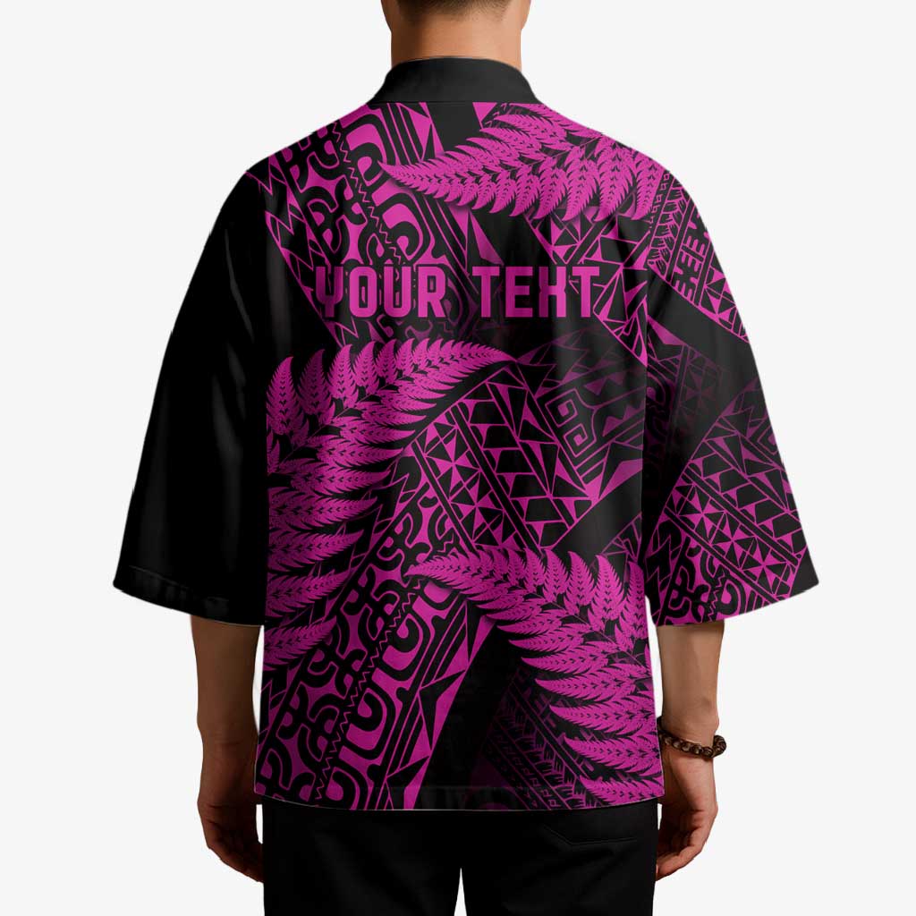 New Zealand Rugby Pacific Personalised Kimono All Pink Maori Pasifika Fern Pattern - Aussie Hoodie