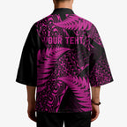 New Zealand Rugby Pacific Personalised Kimono All Pink Maori Pasifika Fern Pattern - Aussie Hoodie