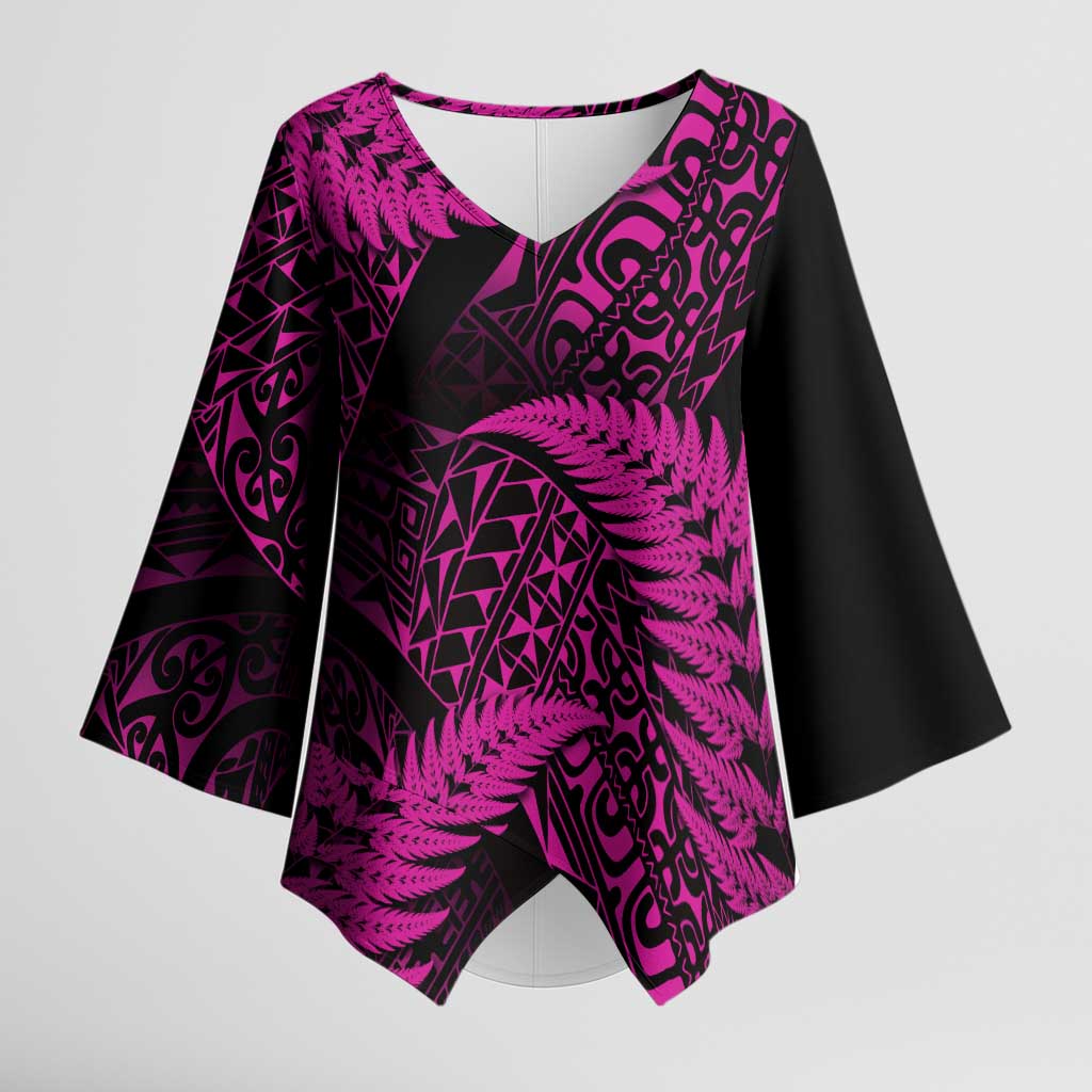 New Zealand Rugby Pacific Personalised Kimono Sleeve Blouse All Pink Maori Pasifika Fern Pattern - Aussie Hoodie