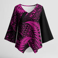 New Zealand Rugby Pacific Personalised Kimono Sleeve Blouse All Pink Maori Pasifika Fern Pattern - Aussie Hoodie