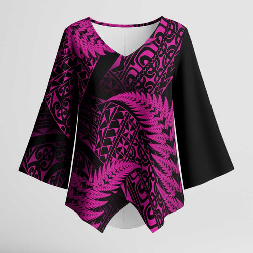 New Zealand Rugby Pacific Personalised Kimono Sleeve Blouse All Pink Maori Pasifika Fern Pattern - Aussie Hoodie