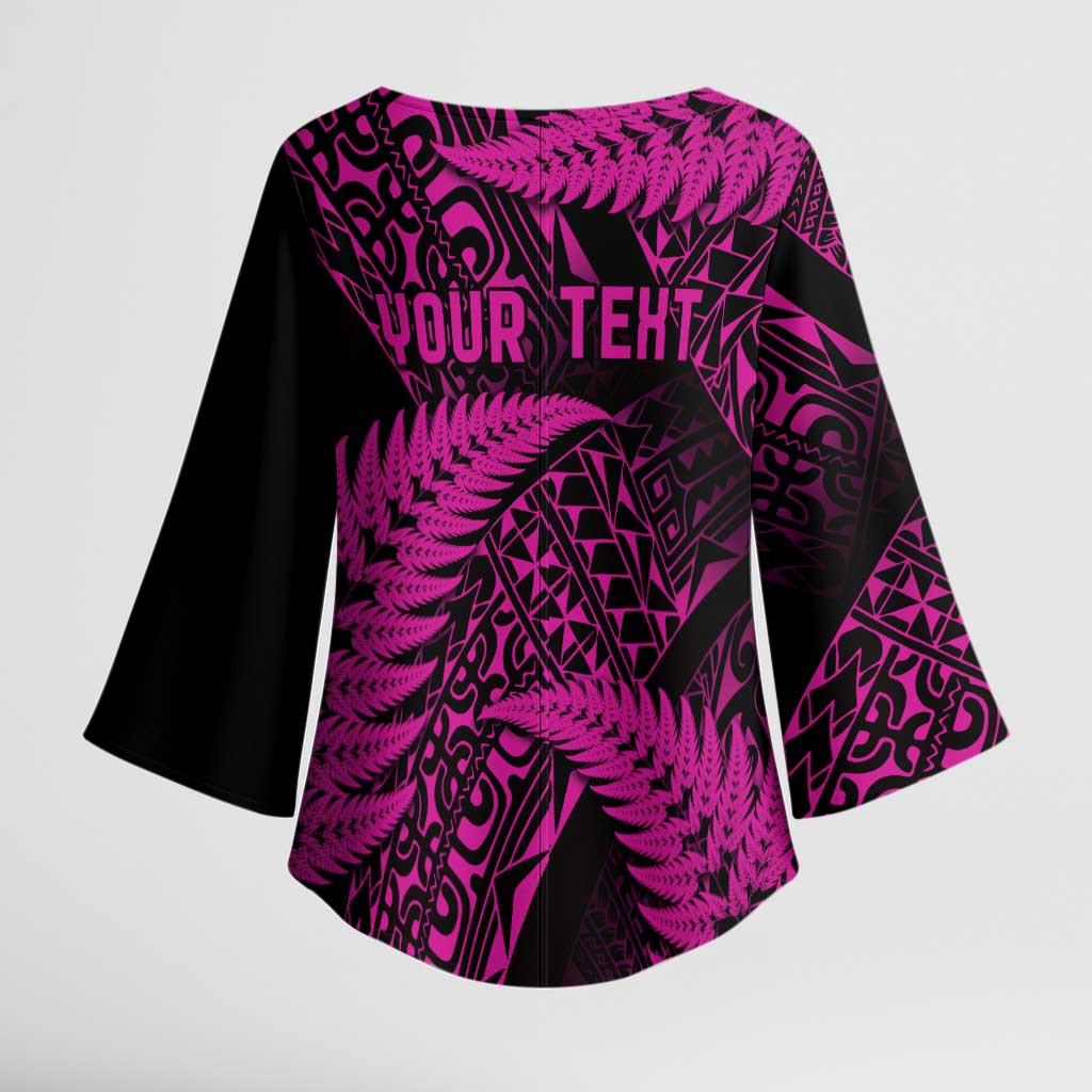 New Zealand Rugby Pacific Personalised Kimono Sleeve Blouse All Pink Maori Pasifika Fern Pattern - Aussie Hoodie