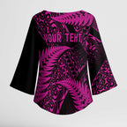 New Zealand Rugby Pacific Personalised Kimono Sleeve Blouse All Pink Maori Pasifika Fern Pattern - Aussie Hoodie