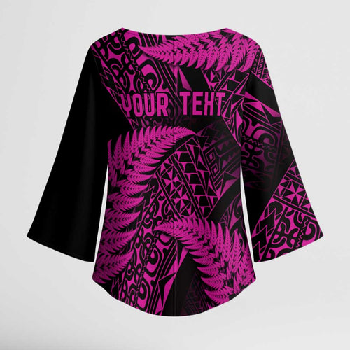 New Zealand Rugby Pacific Personalised Kimono Sleeve Blouse All Pink Maori Pasifika Fern Pattern - Aussie Hoodie