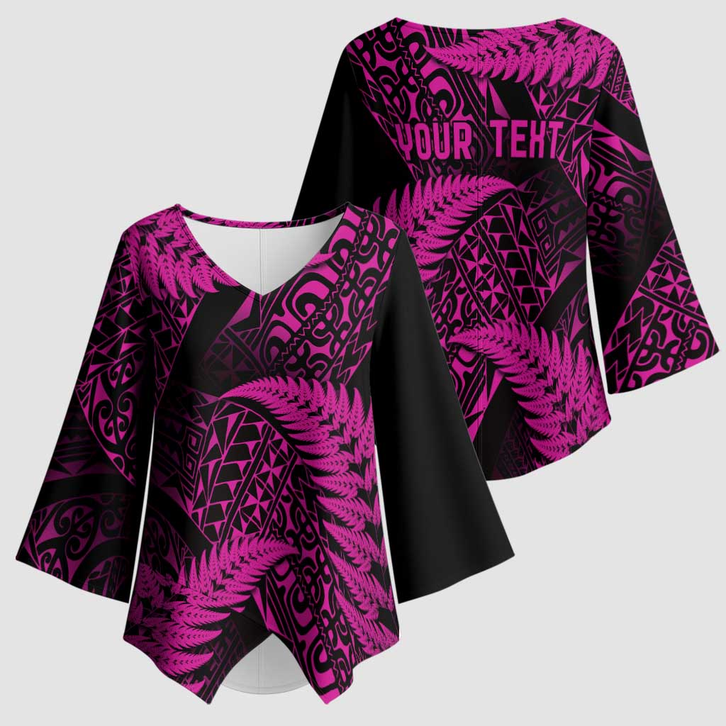 New Zealand Rugby Pacific Personalised Kimono Sleeve Blouse All Pink Maori Pasifika Fern Pattern - Aussie Hoodie