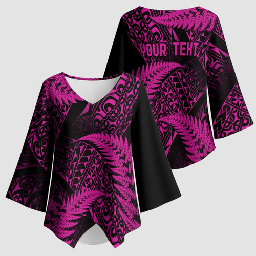 New Zealand Rugby Pacific Personalised Kimono Sleeve Blouse All Pink Maori Pasifika Fern Pattern - Aussie Hoodie