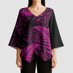 New Zealand Rugby Pacific Personalised Kimono Sleeve Blouse All Pink Maori Pasifika Fern Pattern - Aussie Hoodie