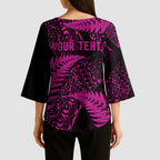 New Zealand Rugby Pacific Personalised Kimono Sleeve Blouse All Pink Maori Pasifika Fern Pattern - Aussie Hoodie