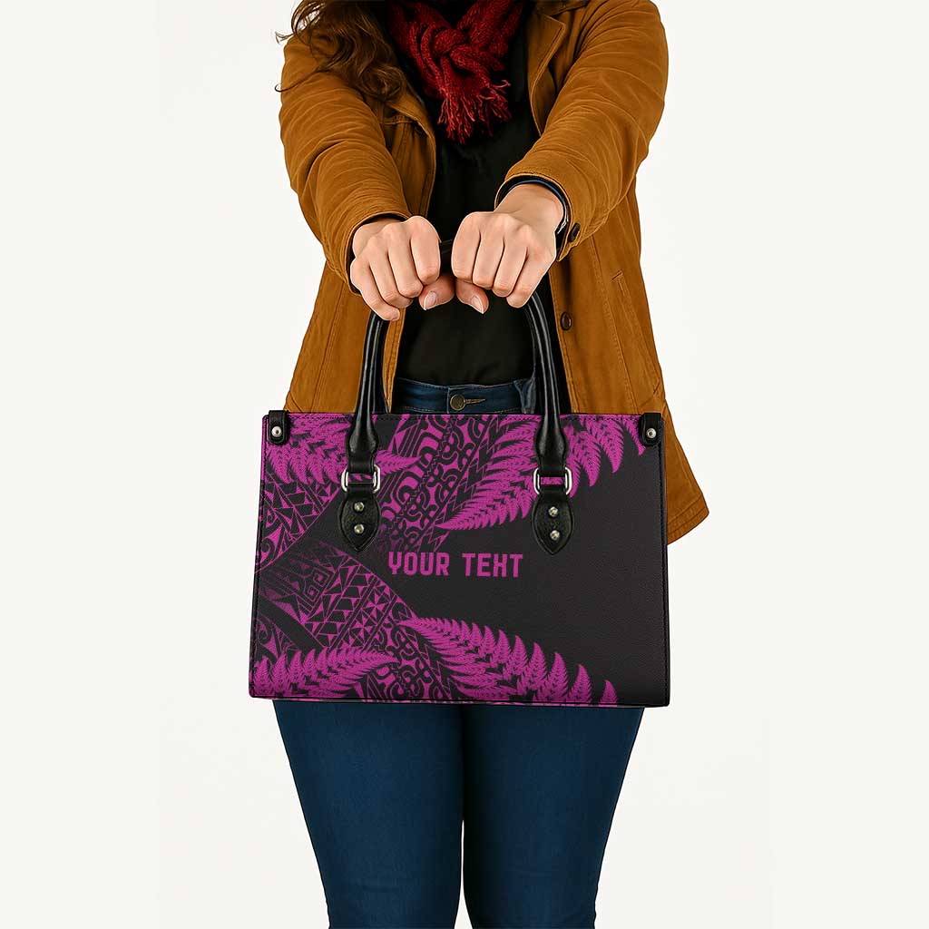 New Zealand Rugby Pacific Personalised Leather Bag All Pink Maori Pasifika Fern Pattern - Aussie Hoodie