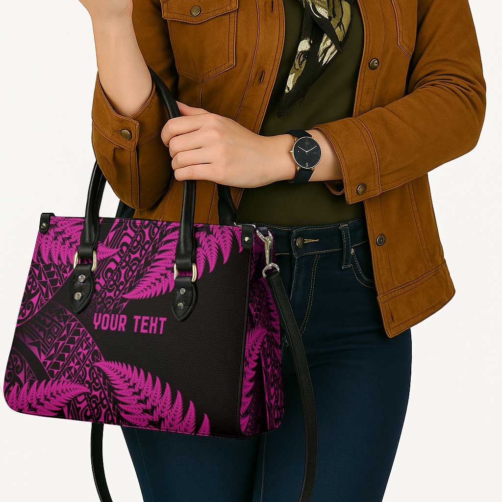 New Zealand Rugby Pacific Personalised Leather Bag All Pink Maori Pasifika Fern Pattern - Aussie Hoodie