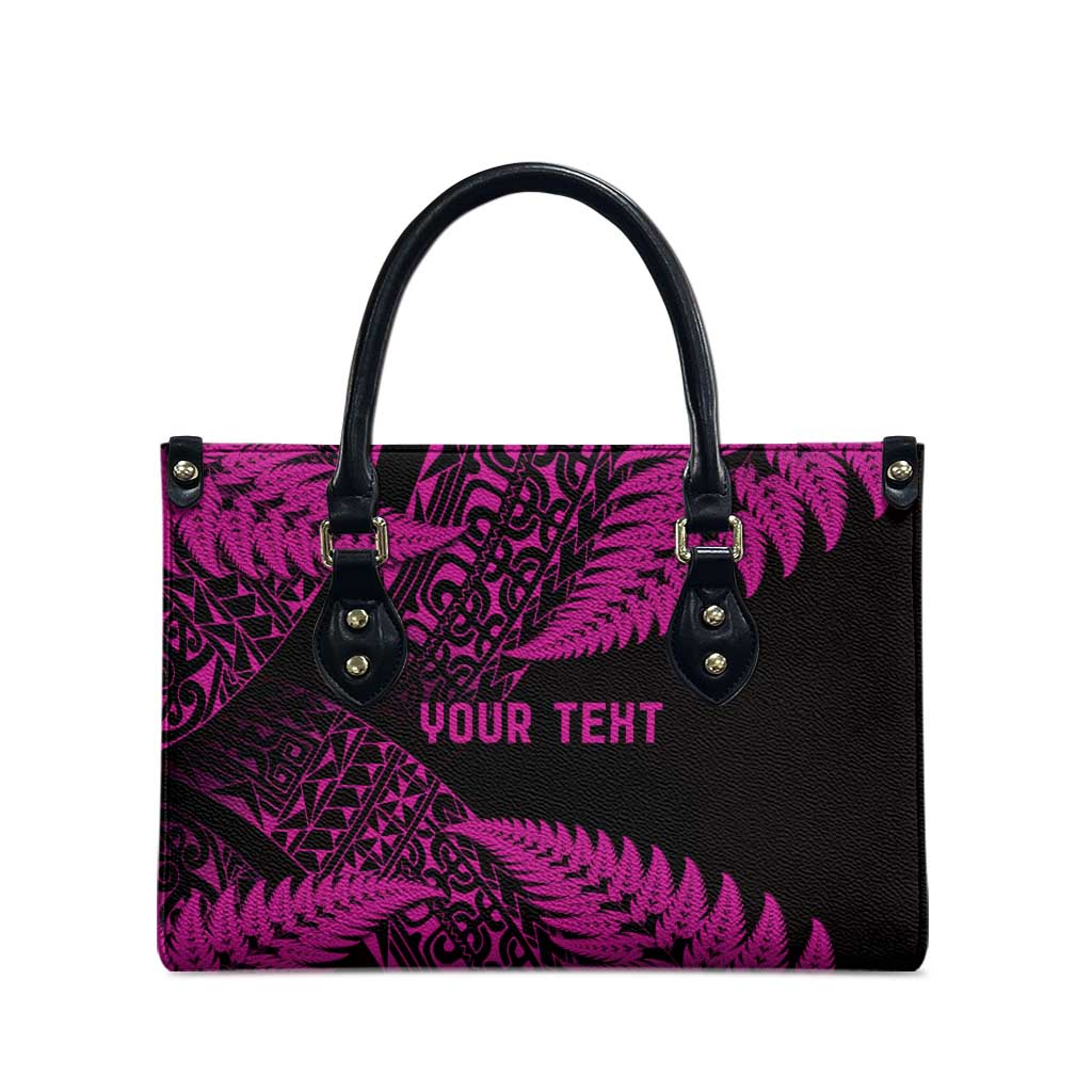 New Zealand Rugby Pacific Personalised Leather Bag All Pink Maori Pasifika Fern Pattern - Aussie Hoodie