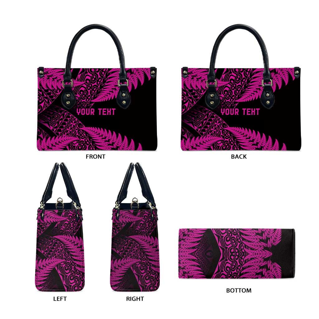 New Zealand Rugby Pacific Personalised Leather Bag All Pink Maori Pasifika Fern Pattern - Aussie Hoodie