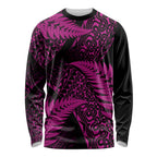 New Zealand Rugby Pacific Personalised Long Sleeve Shirt All Pink Maori Pasifika Fern Pattern