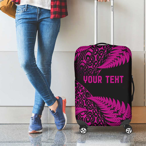 New Zealand Rugby Pacific Personalised Luggage Cover All Pink Maori Pasifika Fern Pattern