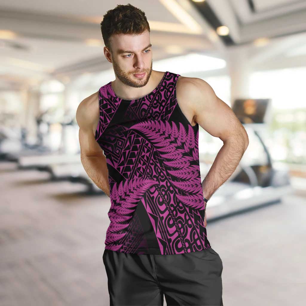 New Zealand Rugby Pacific Personalised Men Tank Top All Pink Maori Pasifika Fern Pattern