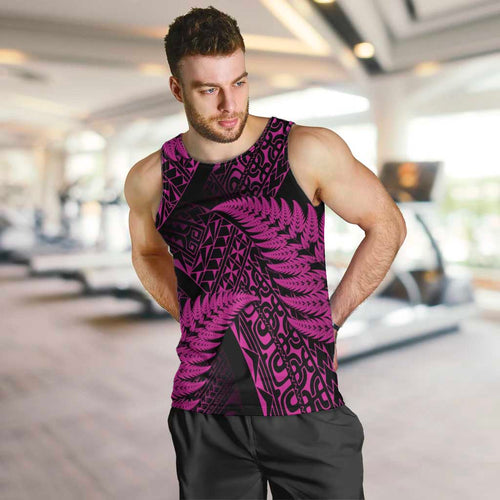 New Zealand Rugby Pacific Personalised Men Tank Top All Pink Maori Pasifika Fern Pattern