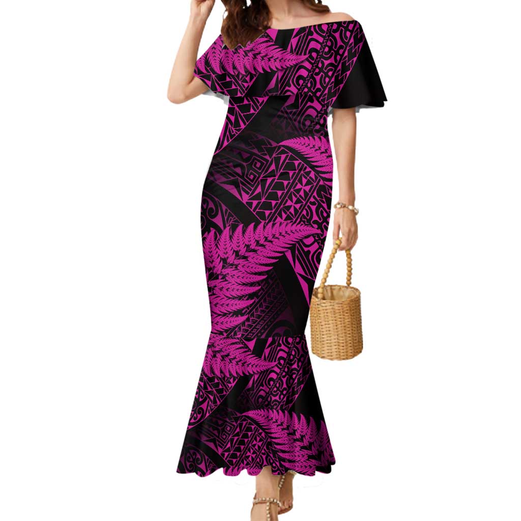 New Zealand Rugby Pacific Personalised Mermaid Dress All Pink Maori Pasifika Fern Pattern