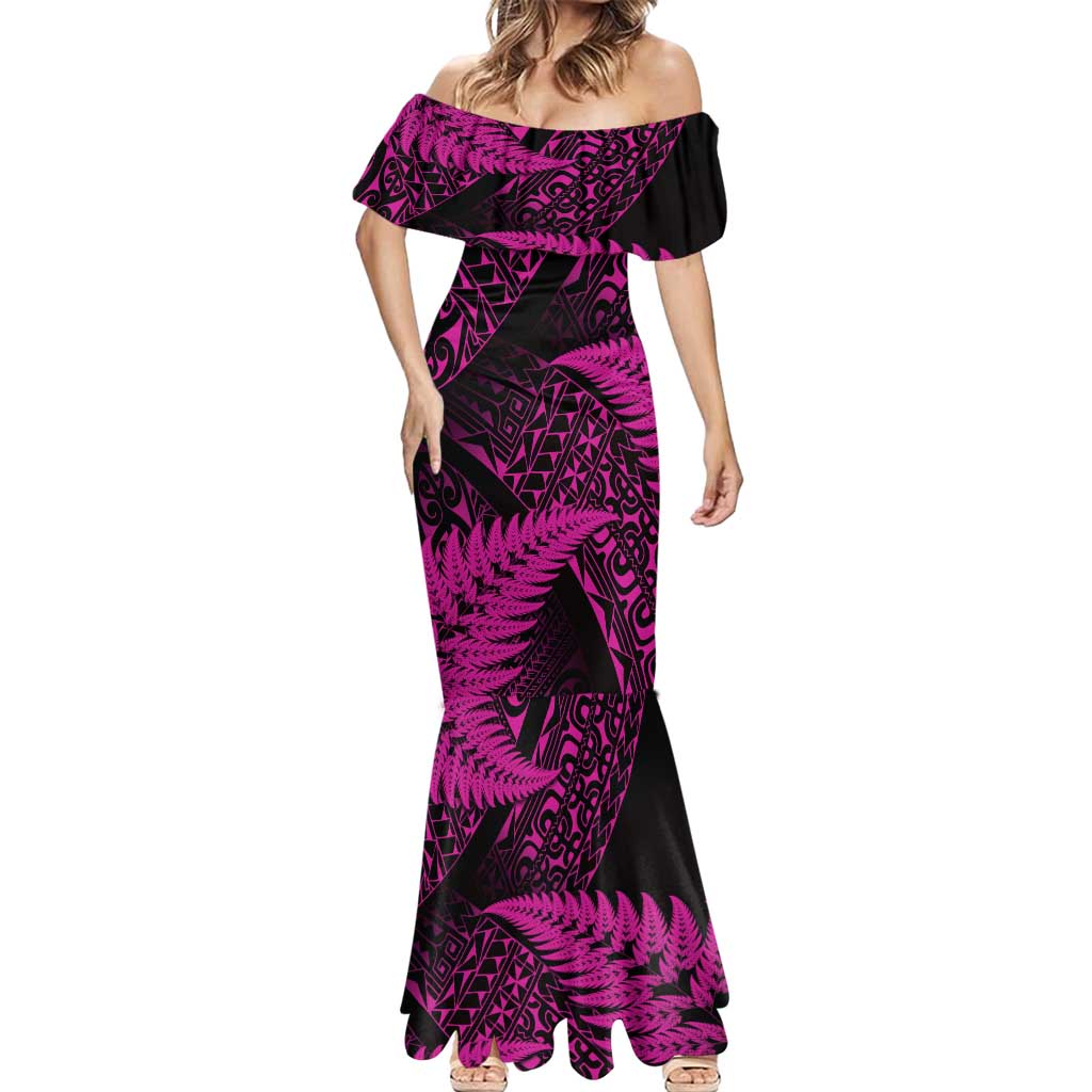 New Zealand Rugby Pacific Personalised Mermaid Dress All Pink Maori Pasifika Fern Pattern