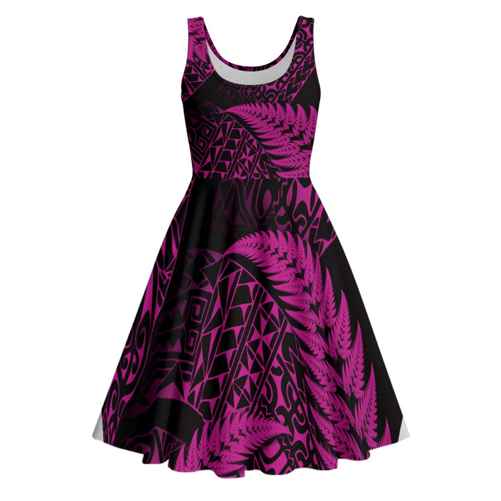 New Zealand Rugby Pacific Personalised Midi Dress All Pink Maori Pasifika Fern Pattern - Aussie Hoodie