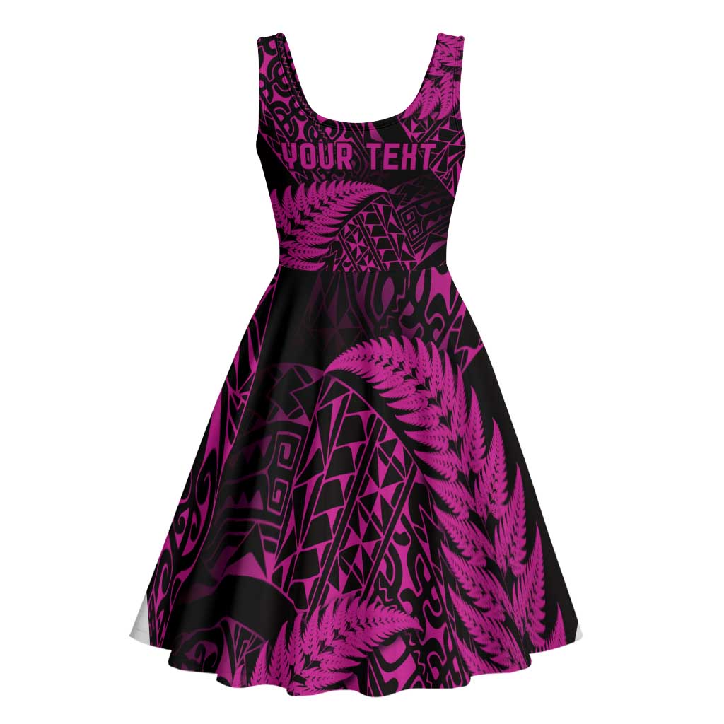 New Zealand Rugby Pacific Personalised Midi Dress All Pink Maori Pasifika Fern Pattern - Aussie Hoodie