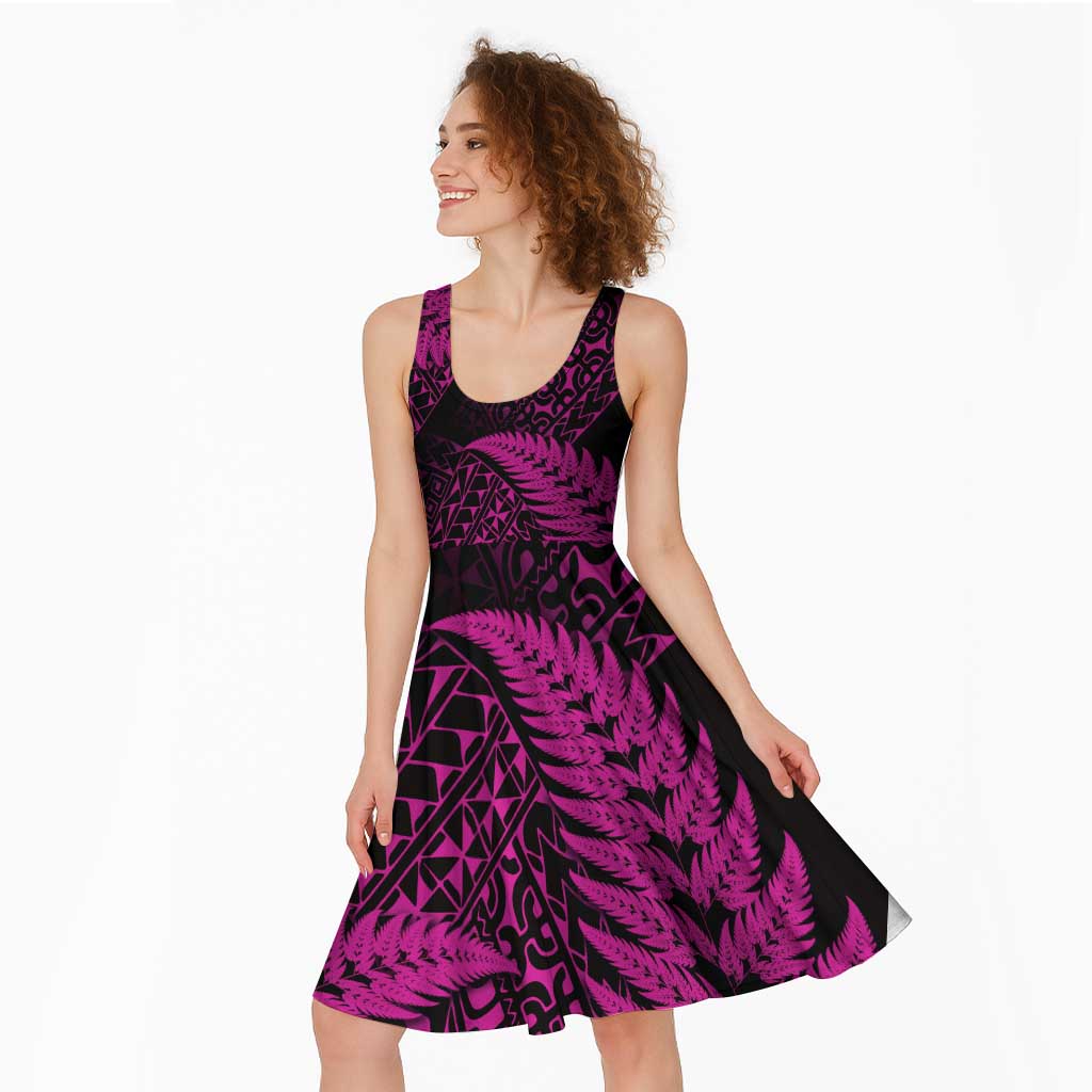New Zealand Rugby Pacific Personalised Midi Dress All Pink Maori Pasifika Fern Pattern - Aussie Hoodie