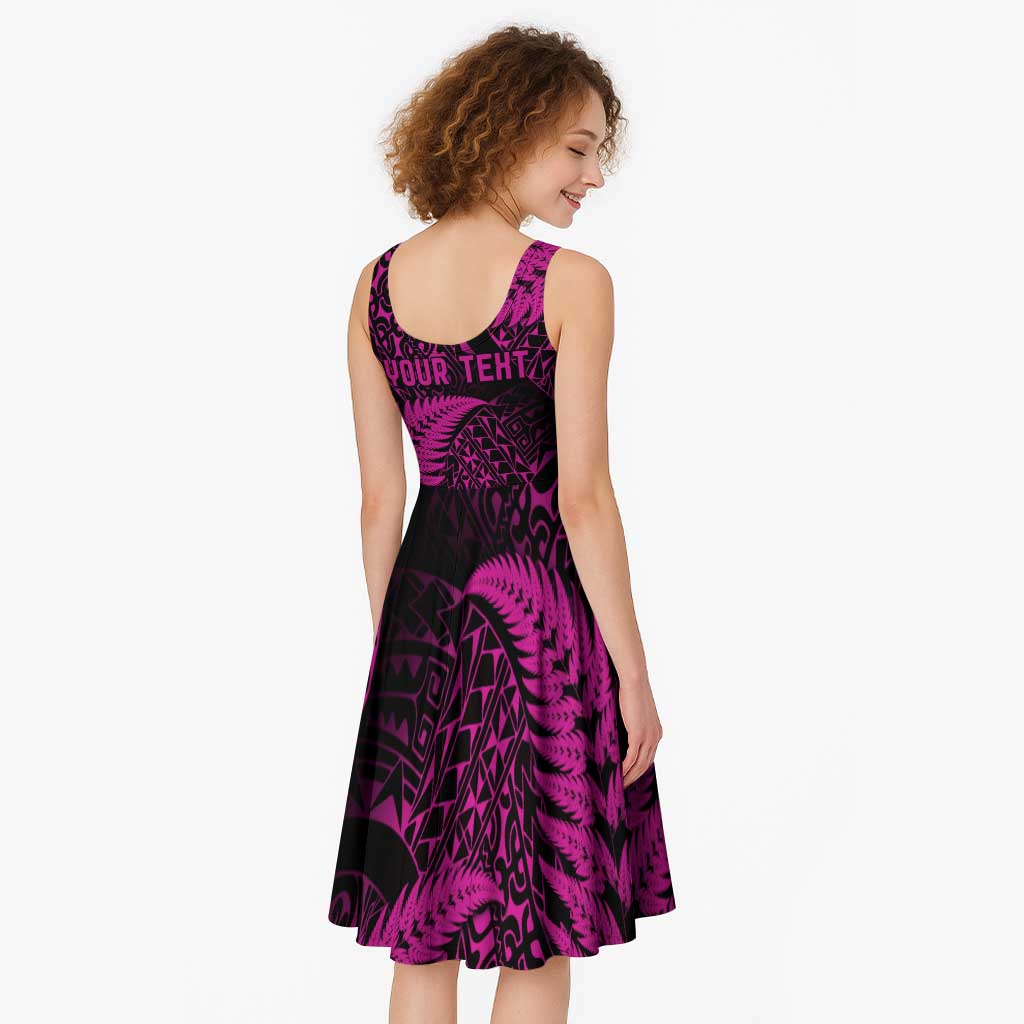 New Zealand Rugby Pacific Personalised Midi Dress All Pink Maori Pasifika Fern Pattern - Aussie Hoodie