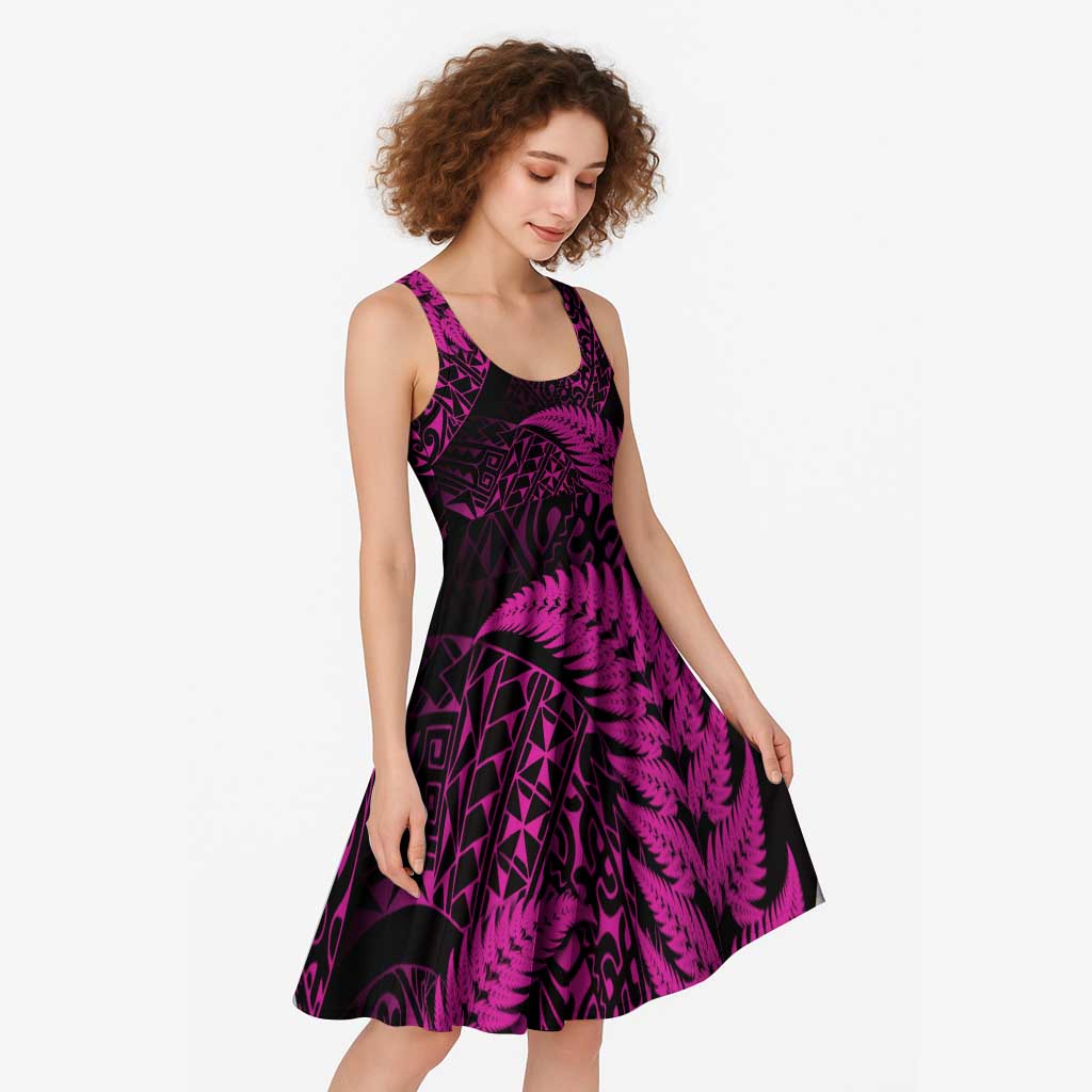 New Zealand Rugby Pacific Personalised Midi Dress All Pink Maori Pasifika Fern Pattern - Aussie Hoodie